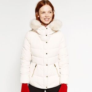 Zara Basic Cream Puffer Coat w Faux Fur Hood 🐇
